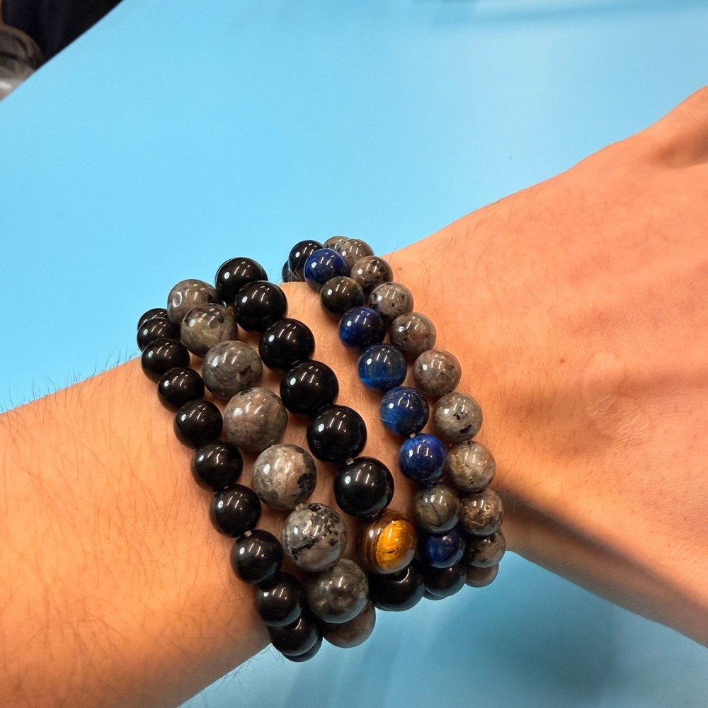 Set of 5 Natural Gemstone Round Beads Stretch‎ Bracelets, 4oz, №B54